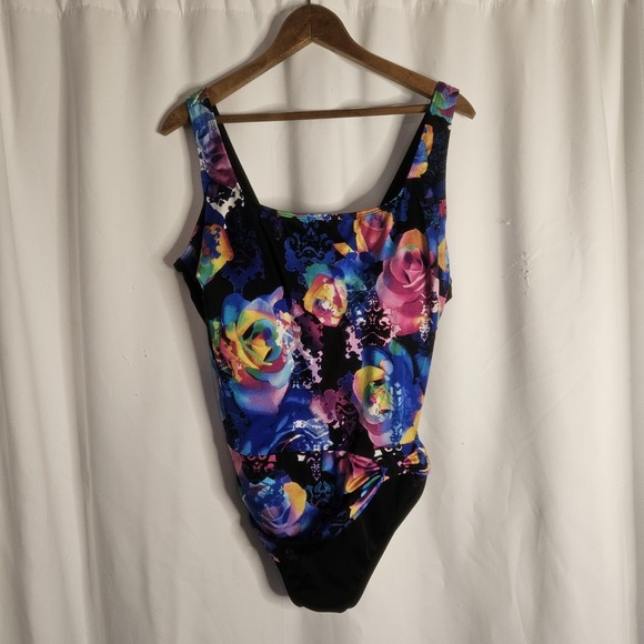 GREAT LENGTHS Swim Womens 18 Swimsuit One Piece Blue Floral Padded - Picture 1 of 14